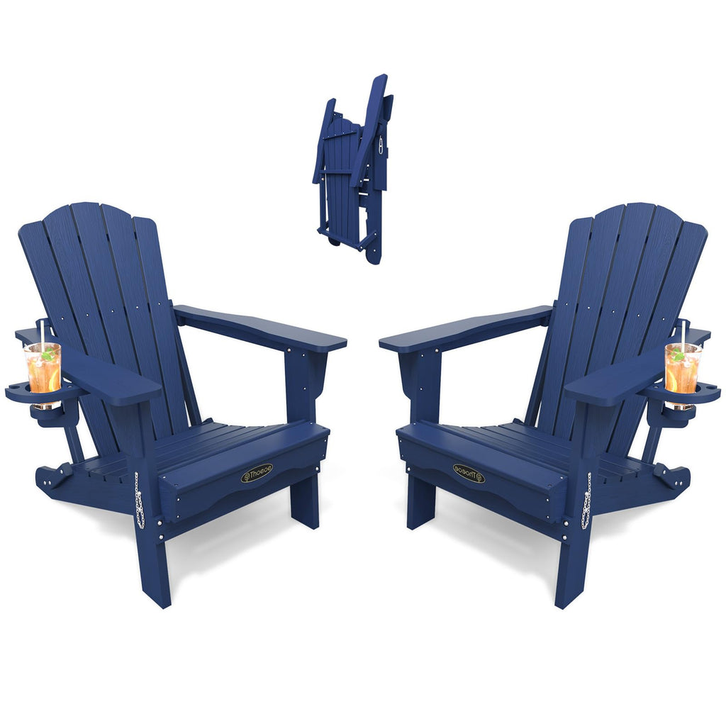 Folding Adirondack Chair Set of 2 HDPE All-Weather Outdoor Chair L124002