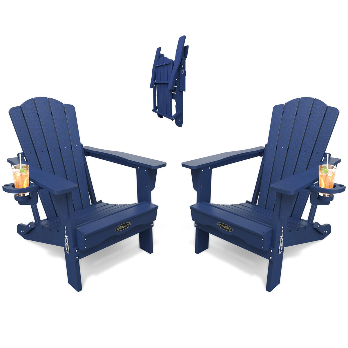 Folding Adirondack Chair Set of 2 HDPE All-Weather Outdoor Chair L124002