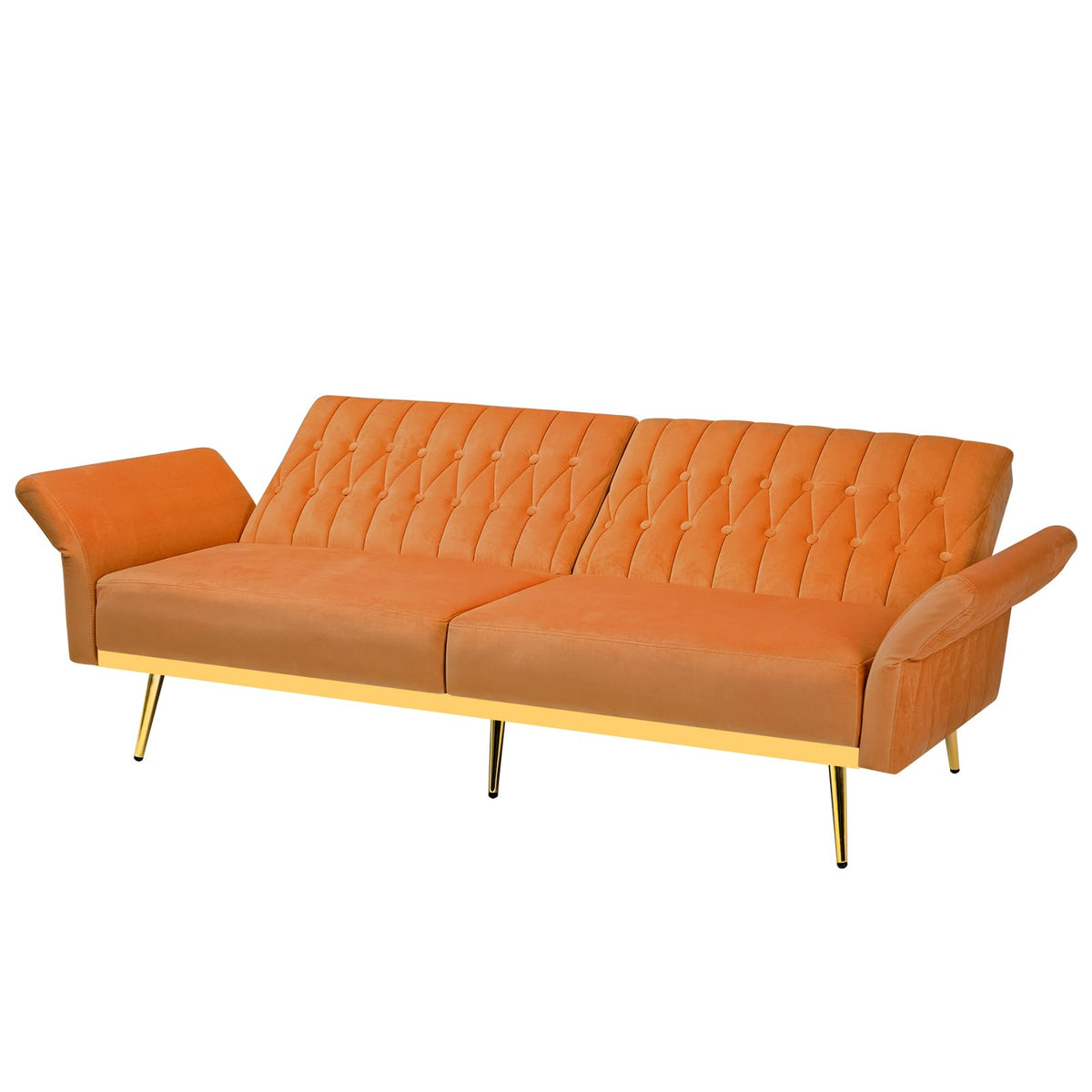 70" Velvet Futon with Adjustable Backrest and Armrests V6984