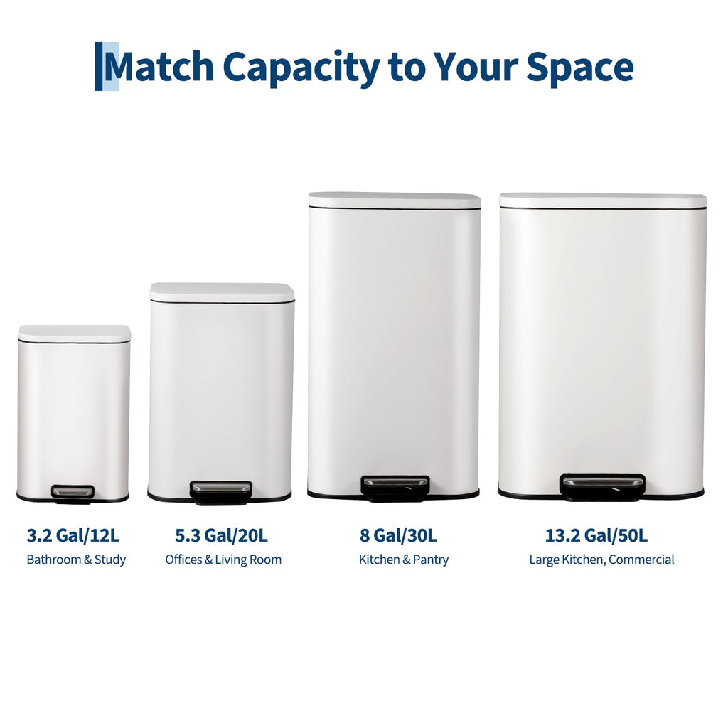 13.2 Gallon White Stainless Steel Step Trash Can O9750