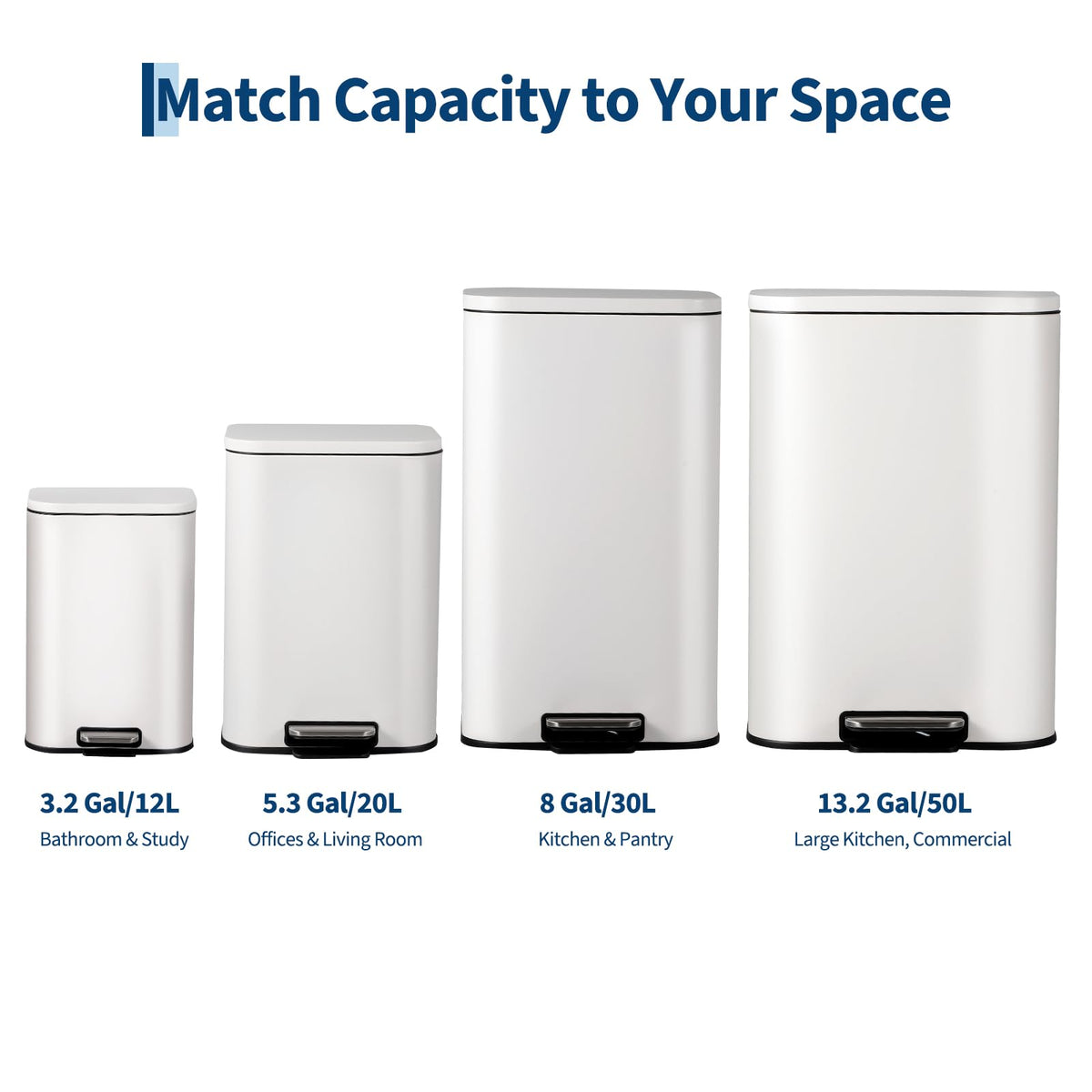 13.2 Gallon White Stainless Steel Step Trash Can O9750