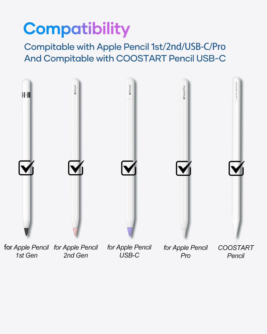 Compatible with Apple Pencil 2nd Gen/1st Gen/USB-C/Apple Pencil Pro, 4 Colors, 6 Pack R38990