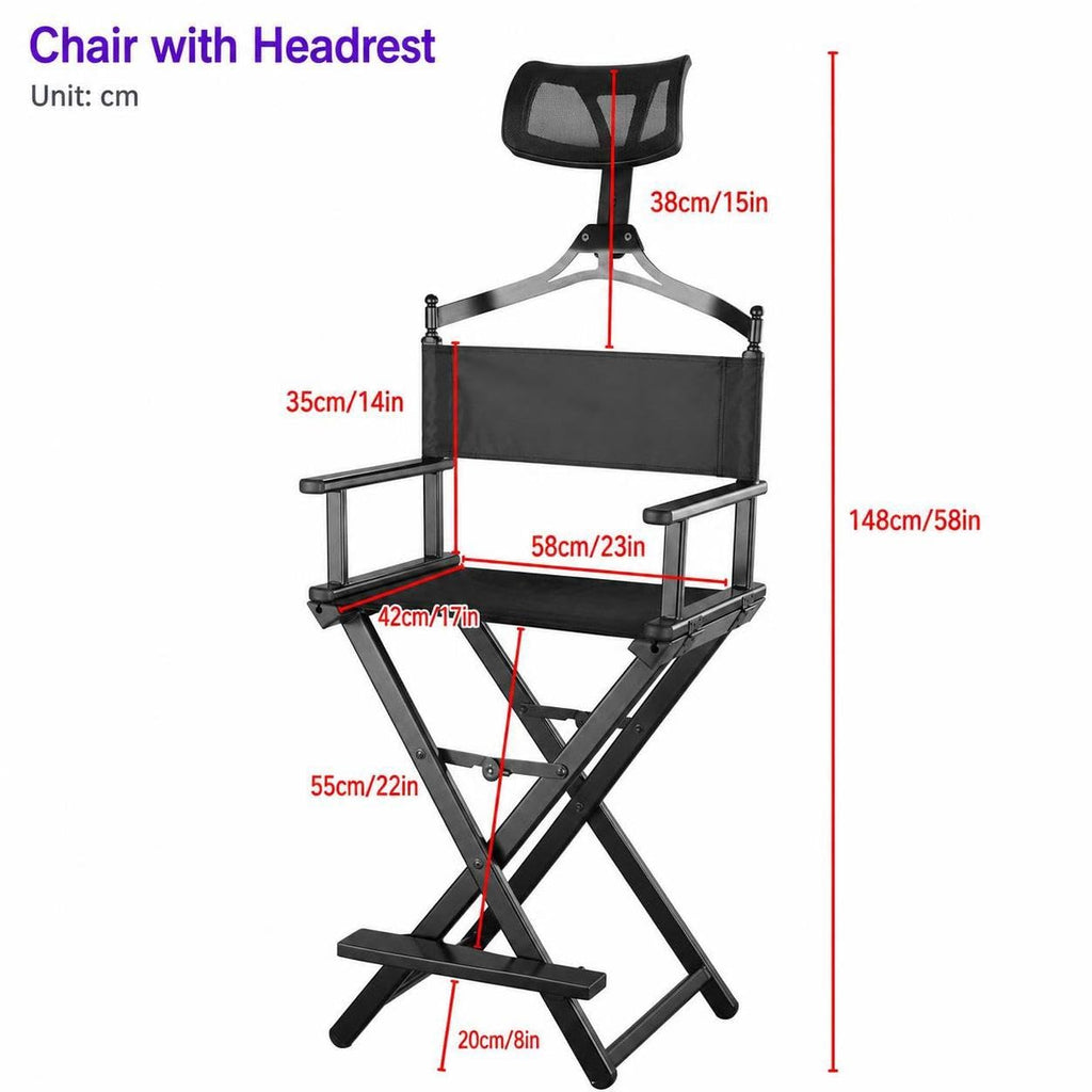 Aluminum Folding Director Chair with Headrest, Adjustable Height, Side Tray and Phone Holder U348331
