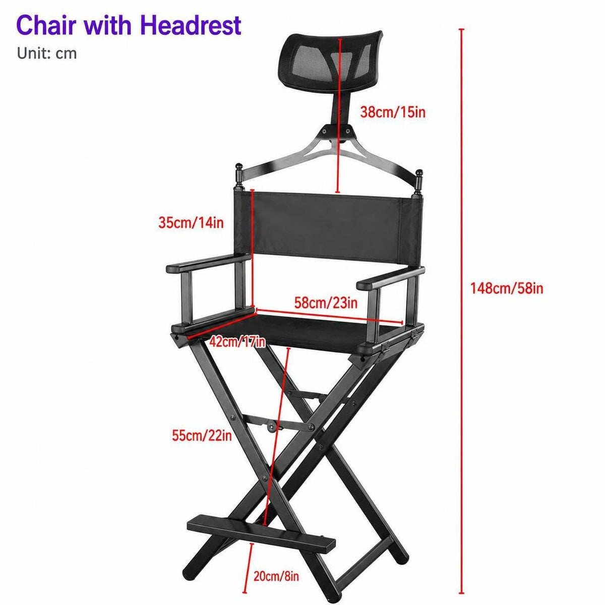 Aluminum Folding Director Chair with Headrest, Adjustable Height, Side Tray and Phone Holder U348331