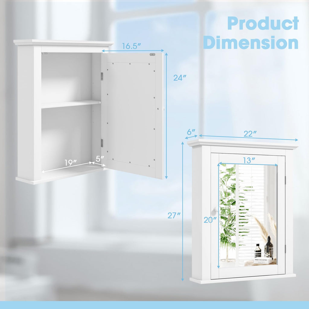 White Wall Mounted Medicine Cabinet with Mirror U14297