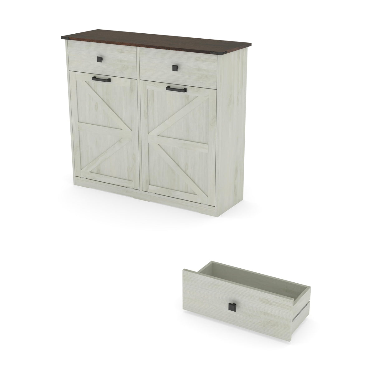 20 Gallon Double Tilt Out Laundry Hamper Cabinet with Drawers U761