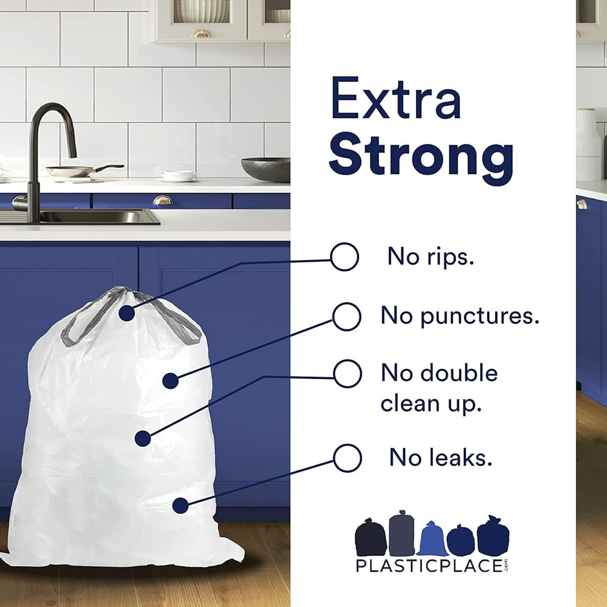 White 8-9 Gallon Drawstring Trash Bags, 100 Count S510609