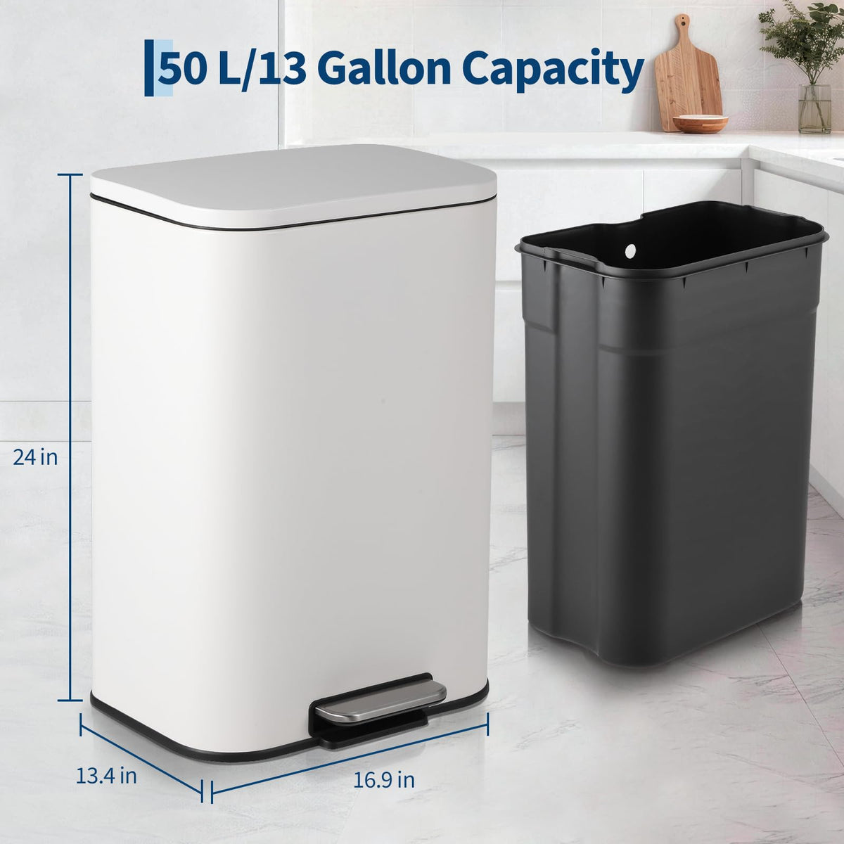 13.2 Gallon White Stainless Steel Step Trash Can O9750