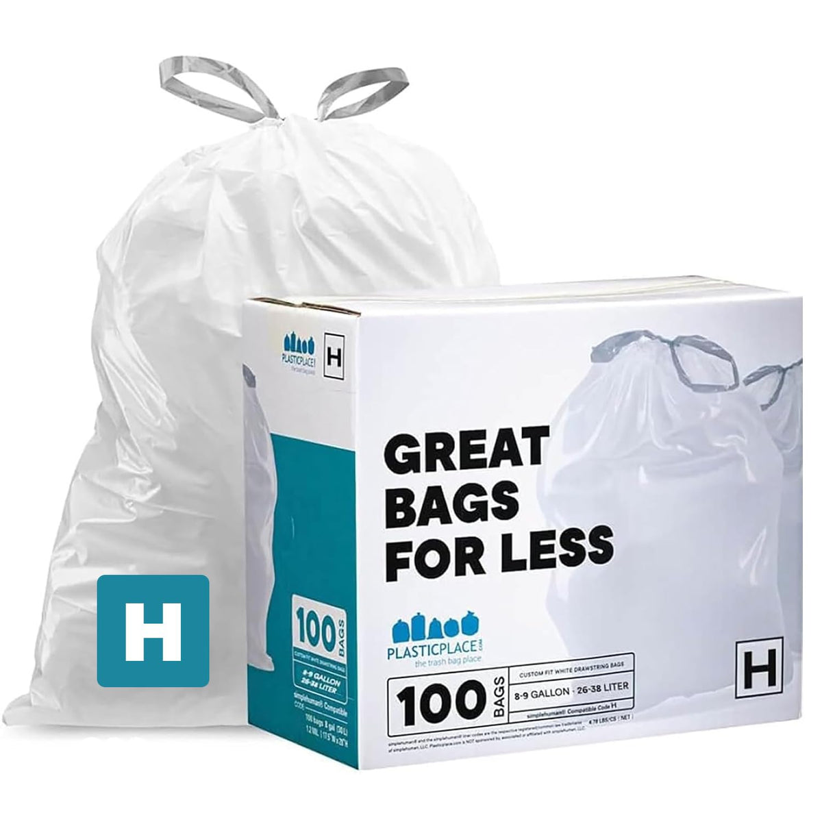 White 8-9 Gallon Drawstring Trash Bags, 100 Count S510609