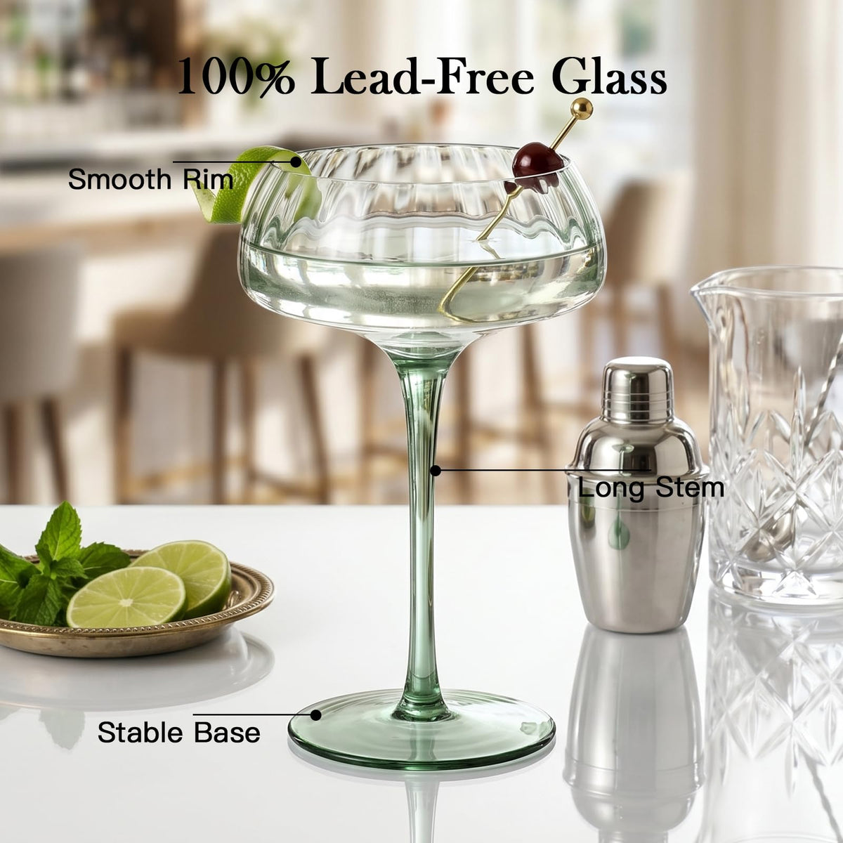 10 oz Colored Coupe Glasses Set of 6 W8344