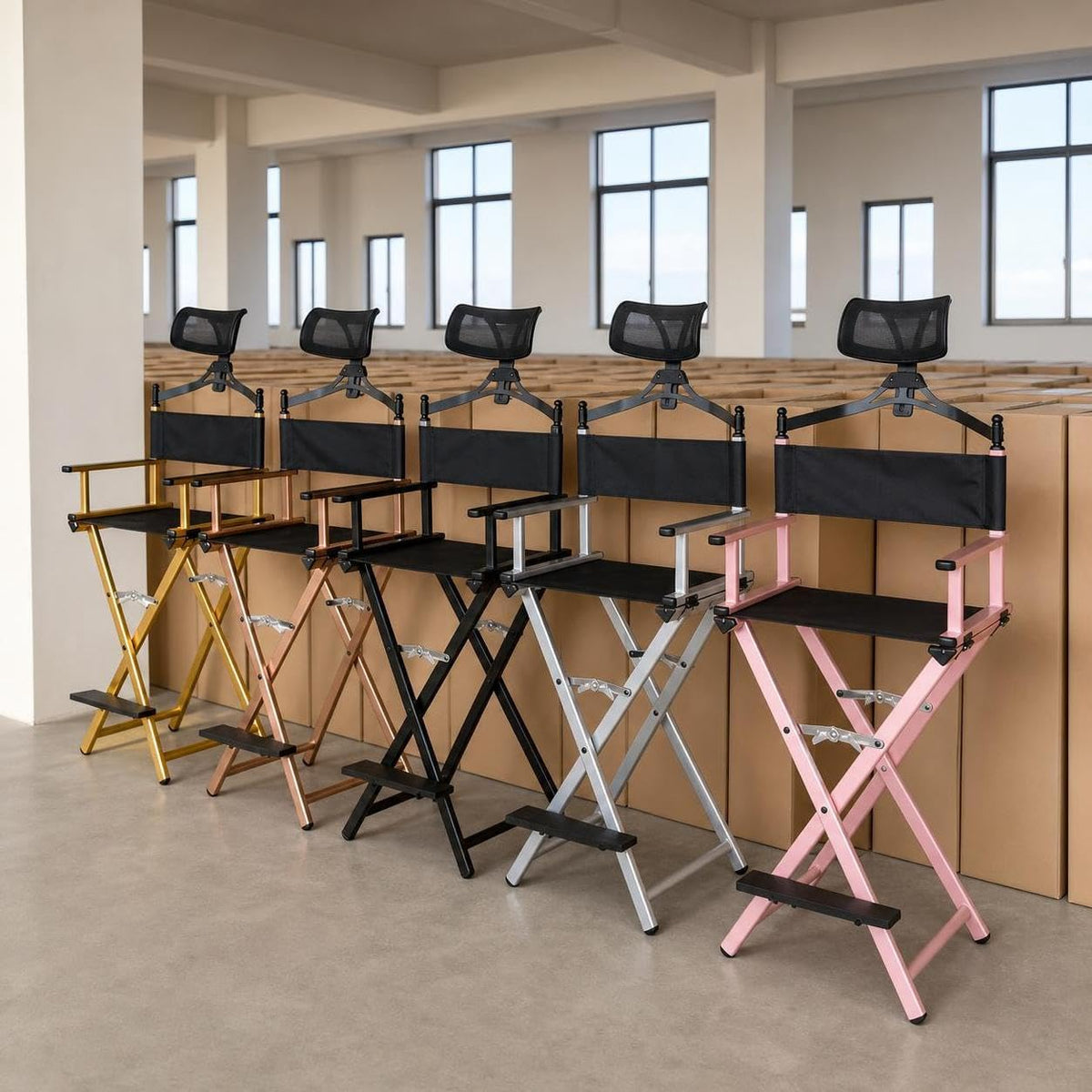 Aluminum Folding Director Chair with Headrest, Adjustable Height, Side Tray and Phone Holder U348331