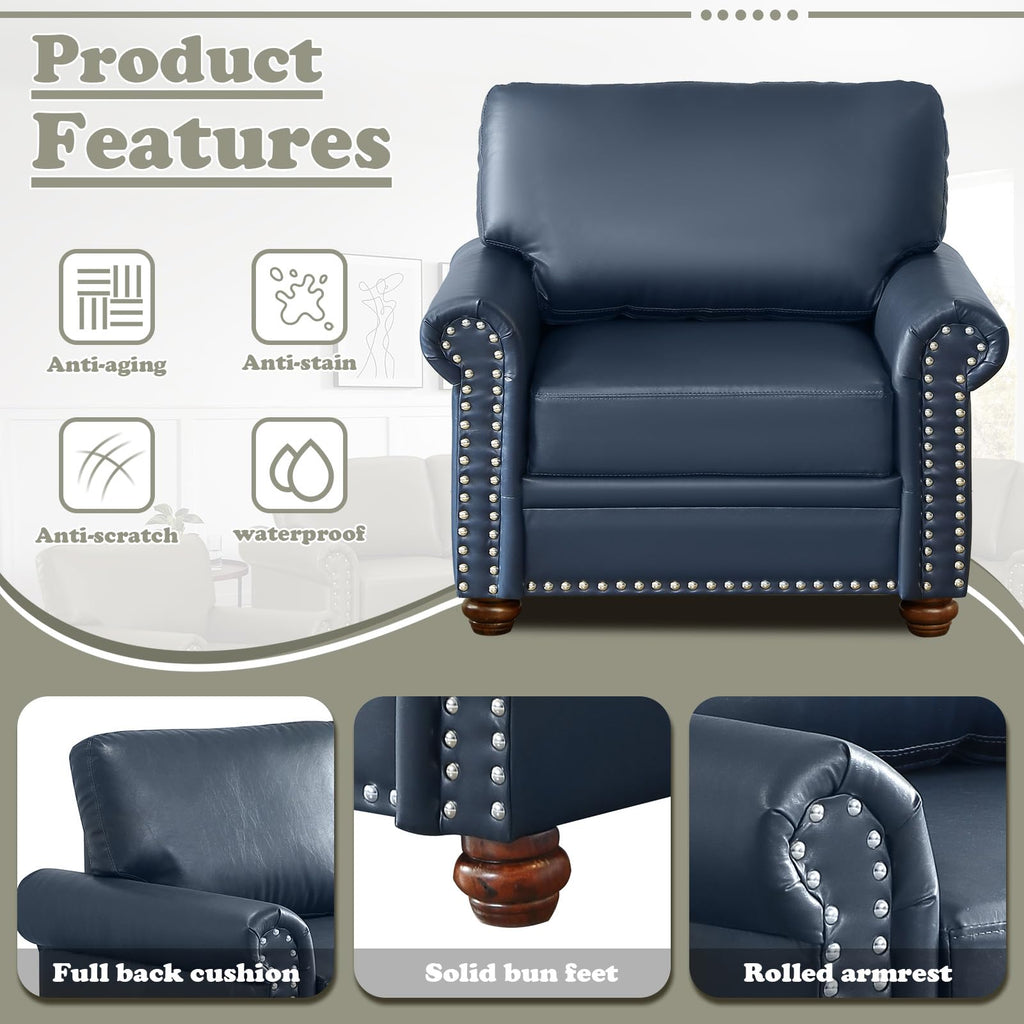 Navy Blue PU Leather Storage Loveseat Sofa Z42844