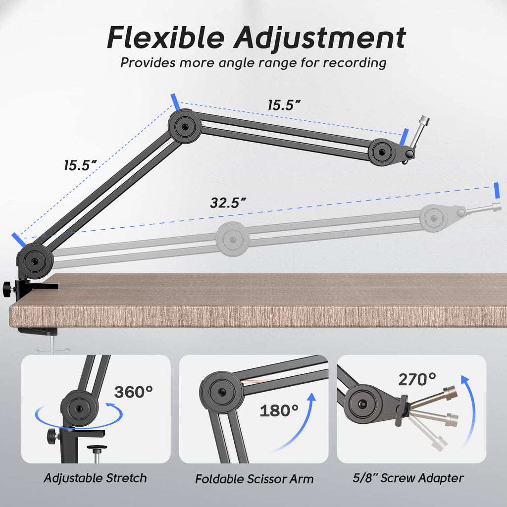 Dynamic Microphone with Boom Arm Kit, XLR/USB Podcast Mic and Stand Bundle with Mute Button N7080