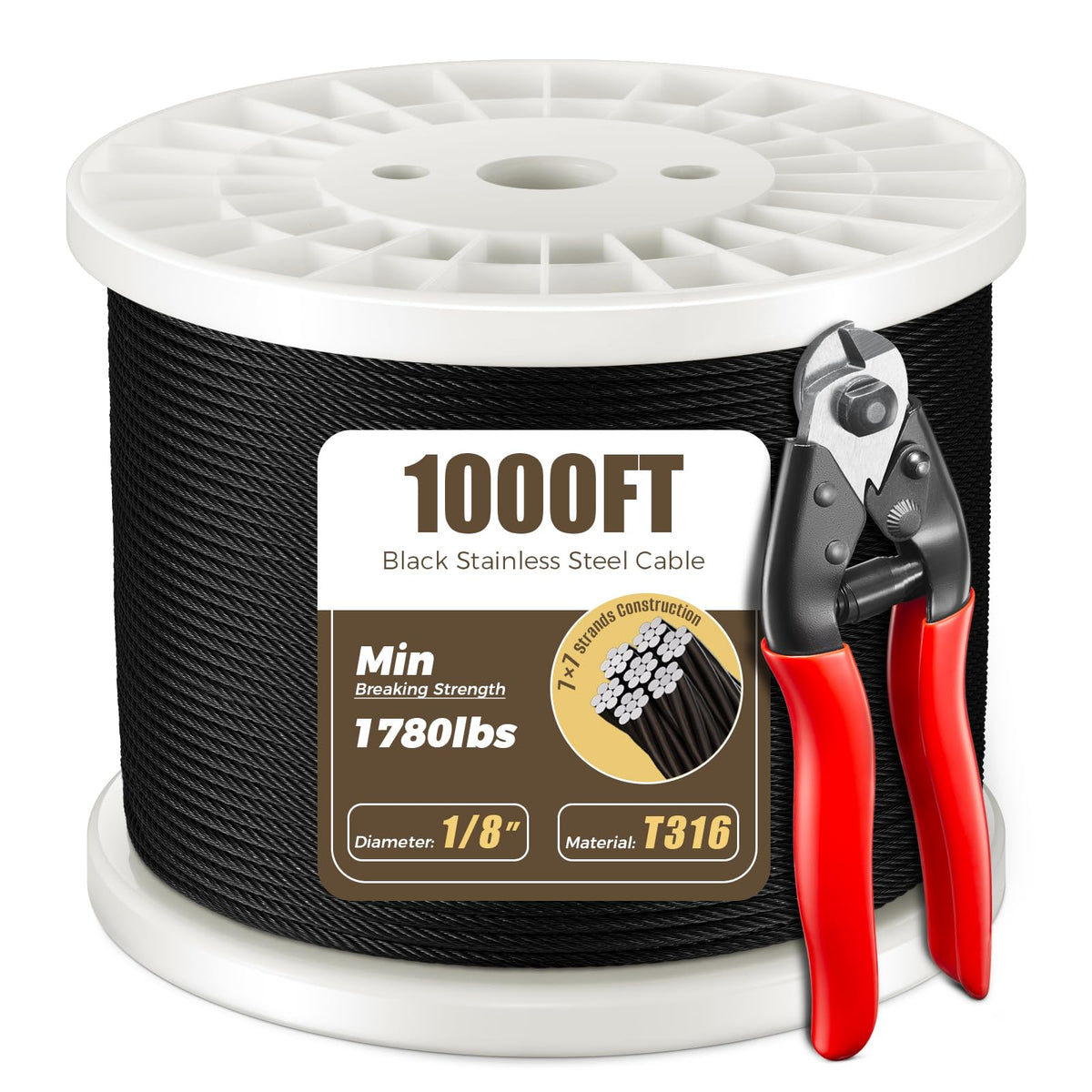 1/8" Black Stainless Steel Cable I810627