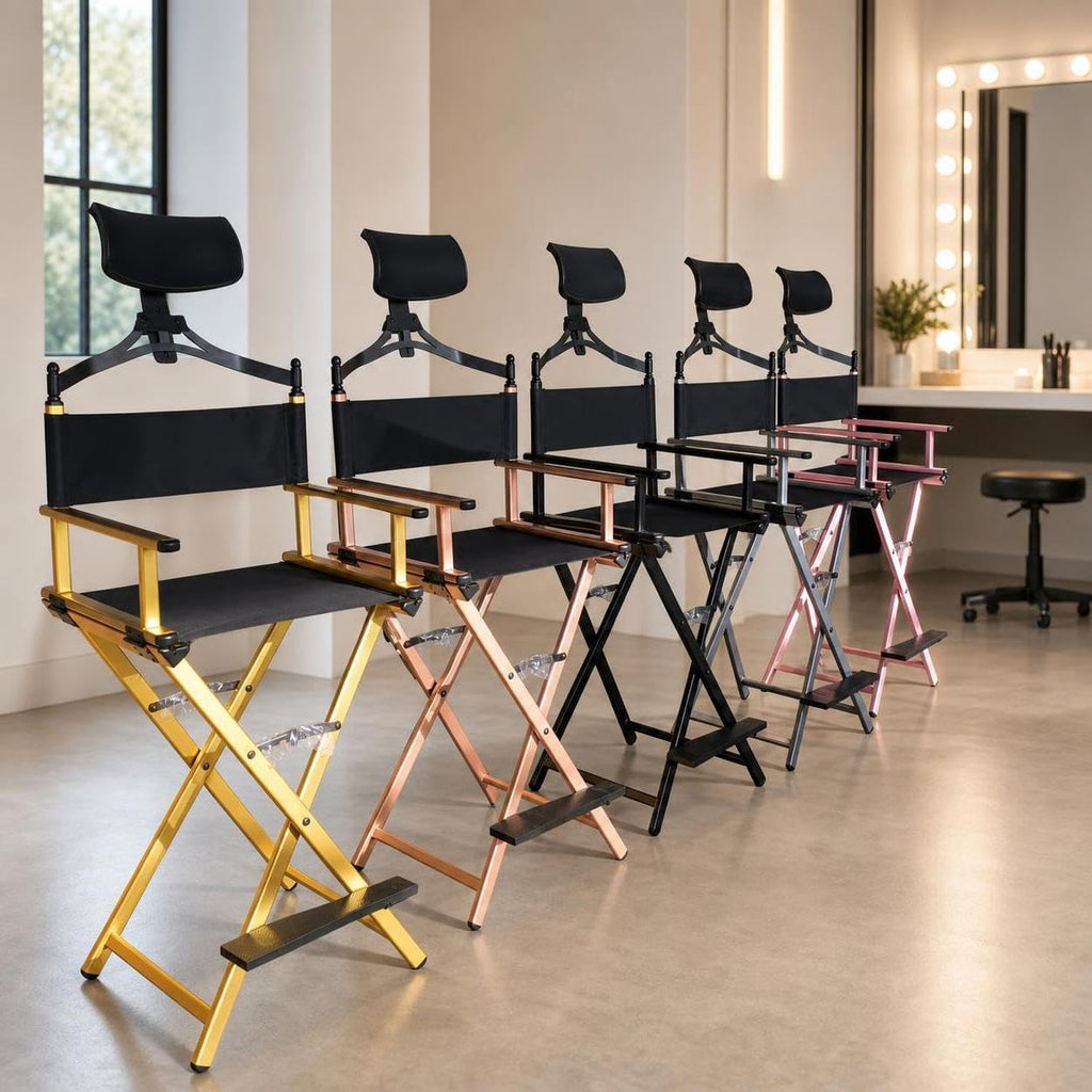 Aluminum Folding Director Chair with Headrest, Adjustable Height, Side Tray and Phone Holder U348331