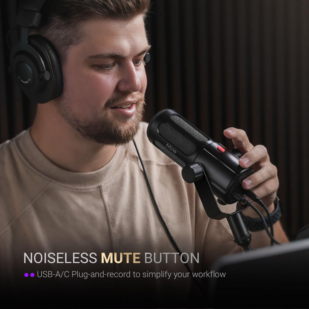 Dynamic Microphone with Boom Arm Kit, XLR/USB Podcast Mic and Stand Bundle with Mute Button N7080