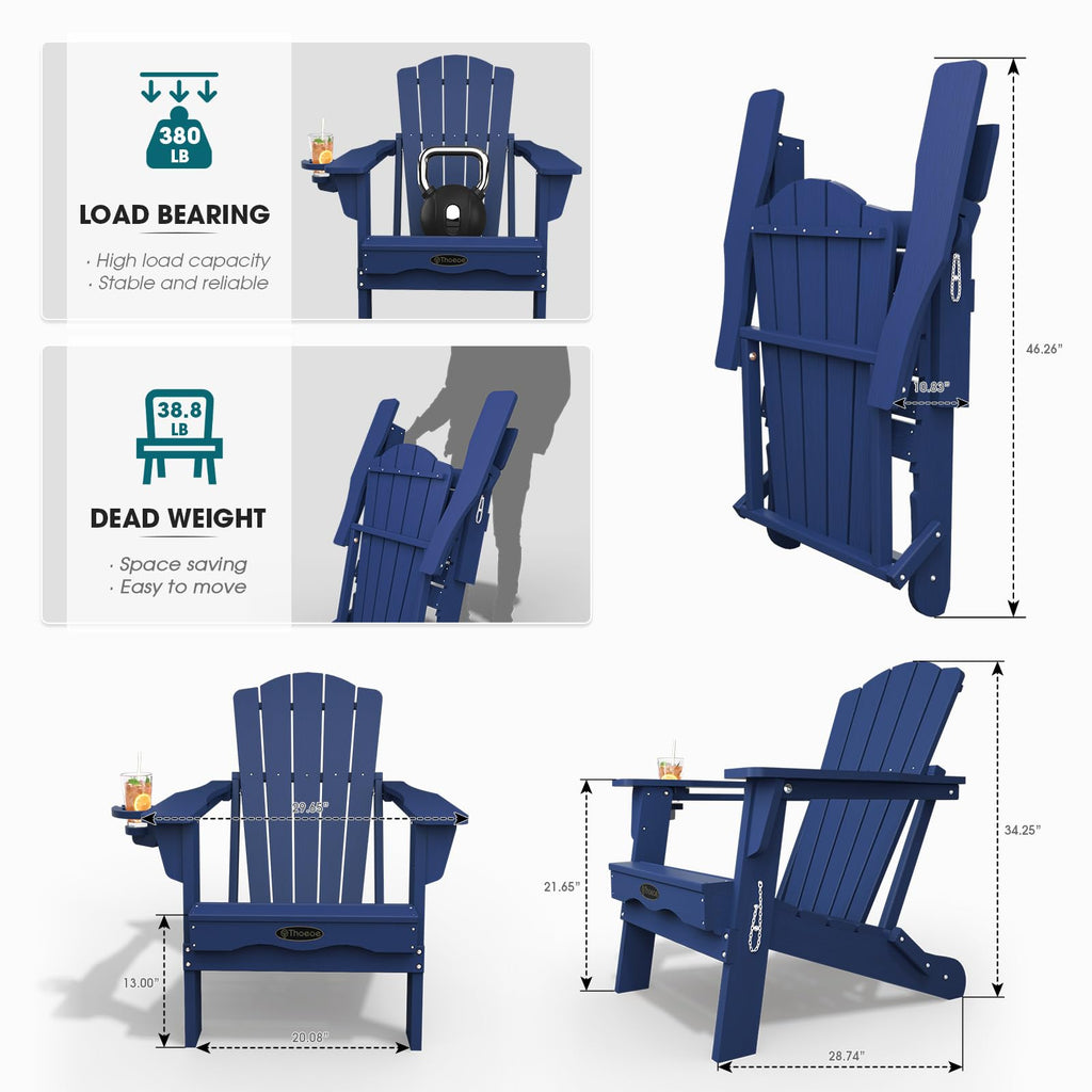 Folding Adirondack Chair Set of 2 HDPE All-Weather Outdoor Chair L124002
