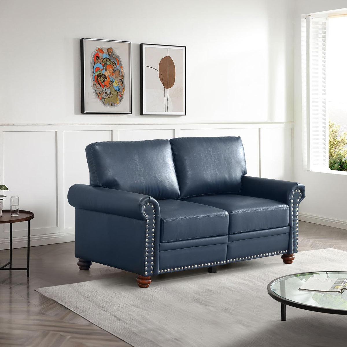 Navy Blue PU Leather Storage Loveseat Sofa Z42844