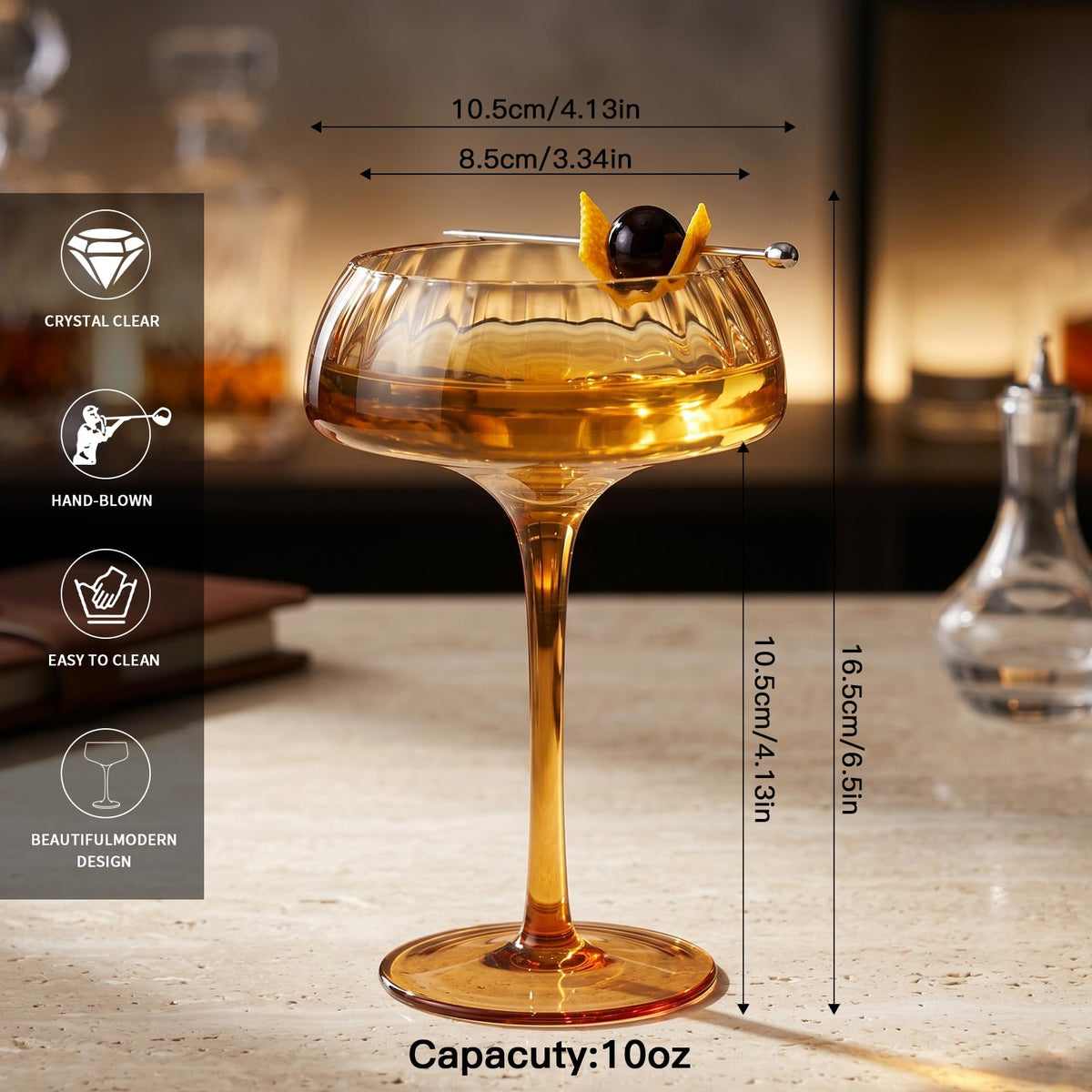 10 oz Colored Coupe Glasses Set of 6 W8344