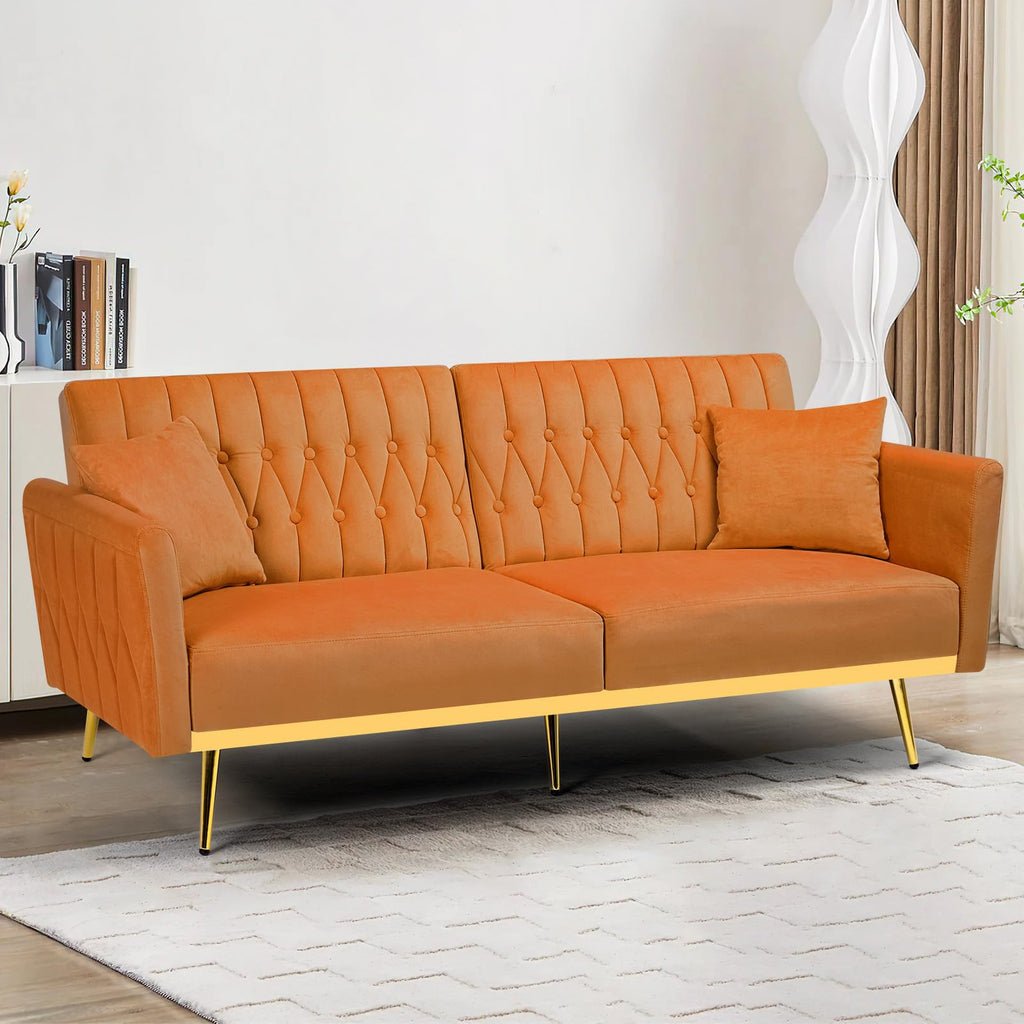 70" Velvet Futon with Adjustable Backrest and Armrests V6984