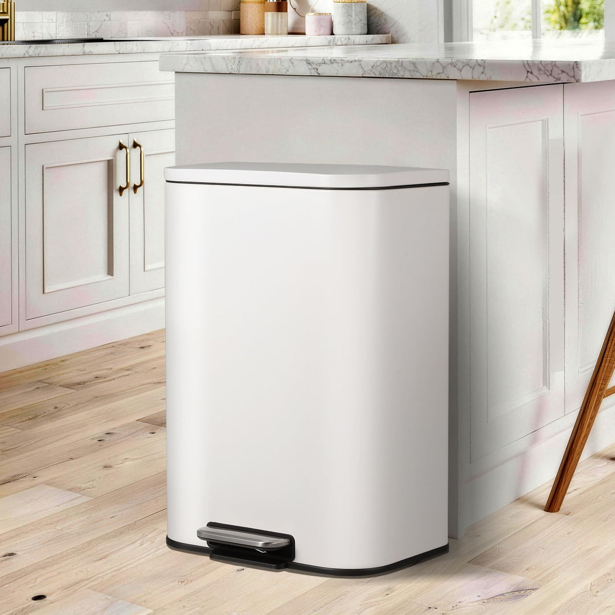 13.2 Gallon White Stainless Steel Step Trash Can O9750