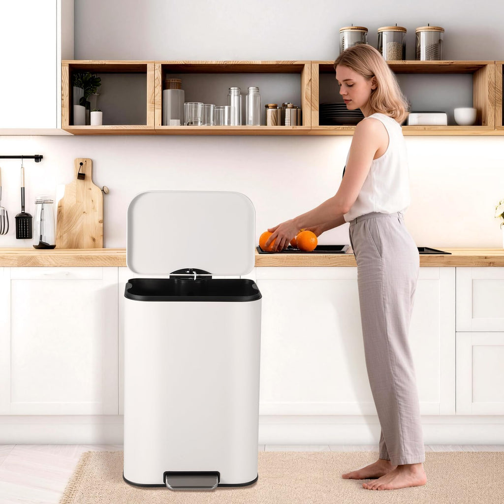 13.2 Gallon White Stainless Steel Step Trash Can O9750