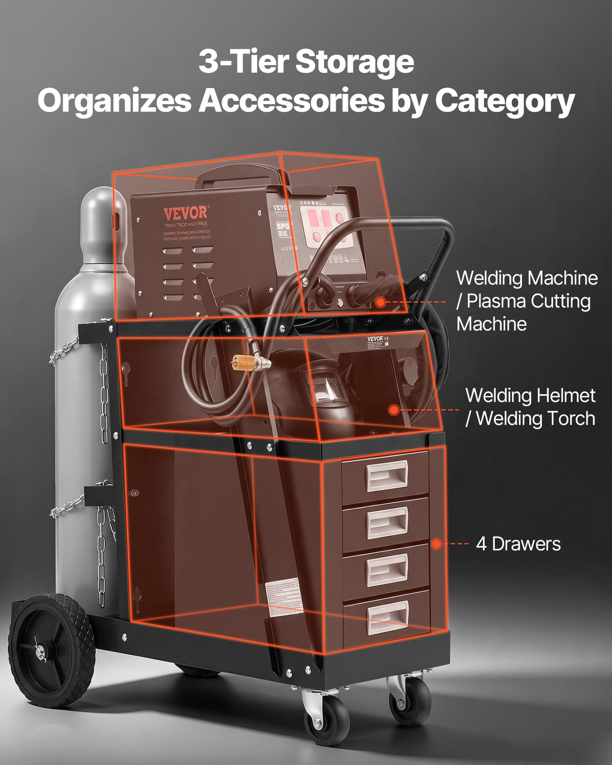 2-Tier 4 Drawers Welding Cart 265 LBS Weight Capacity K82899