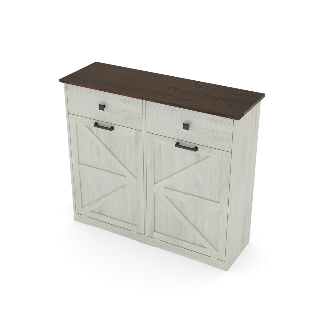 20 Gallon Double Tilt Out Laundry Hamper Cabinet with Drawers U761