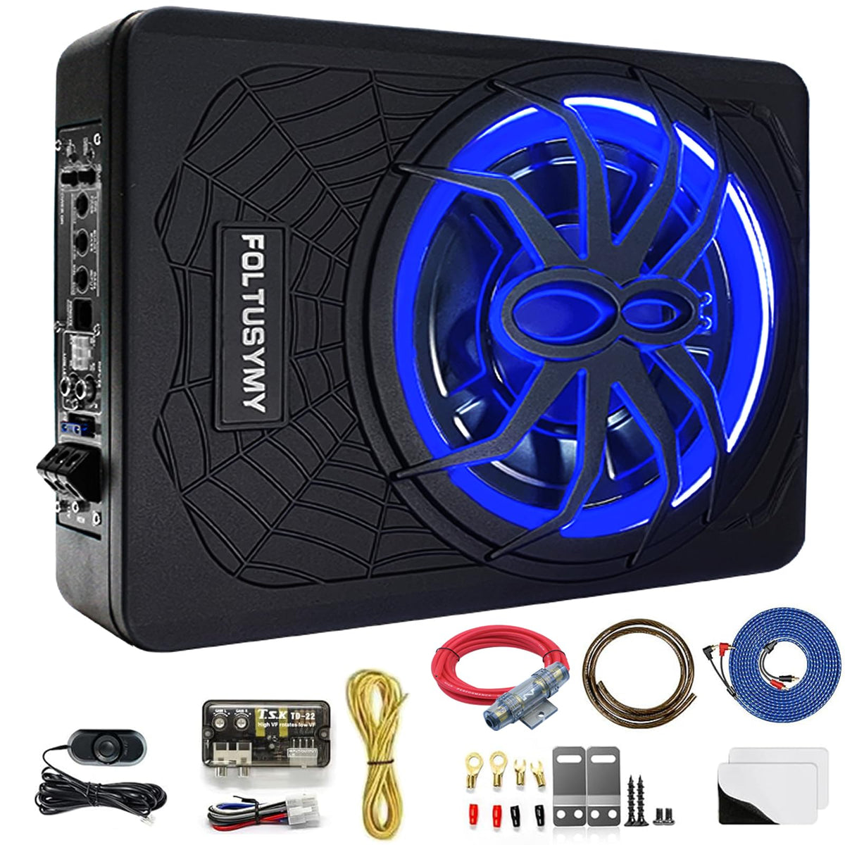 1200W 10" Slim Under Seat Powered Car Subwoofer with Blue LED Light U87849