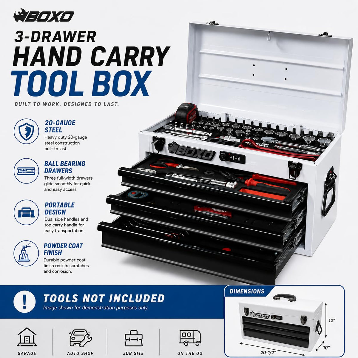 3-Drawer Steel Toolbox with Ball Bearing Drawers K330879