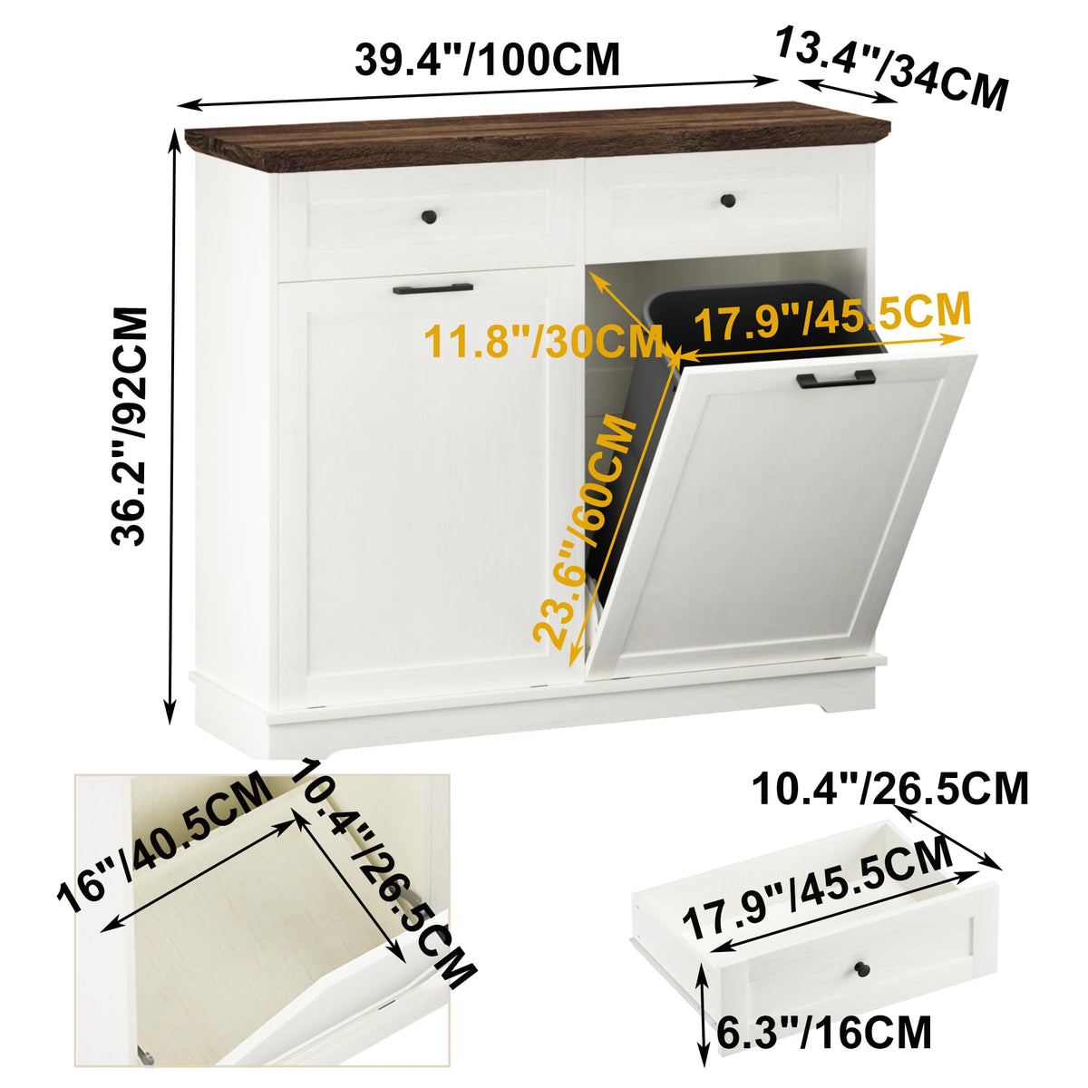 20 Gallon Wooden Tilt Out Trash Can Cabinet with Drawers P160