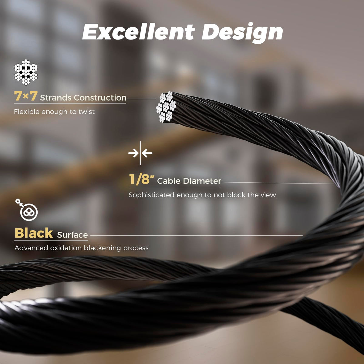 1/8" Black Stainless Steel Cable I810627