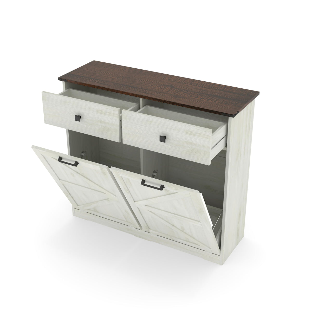 20 Gallon Double Tilt Out Laundry Hamper Cabinet with Drawers U761