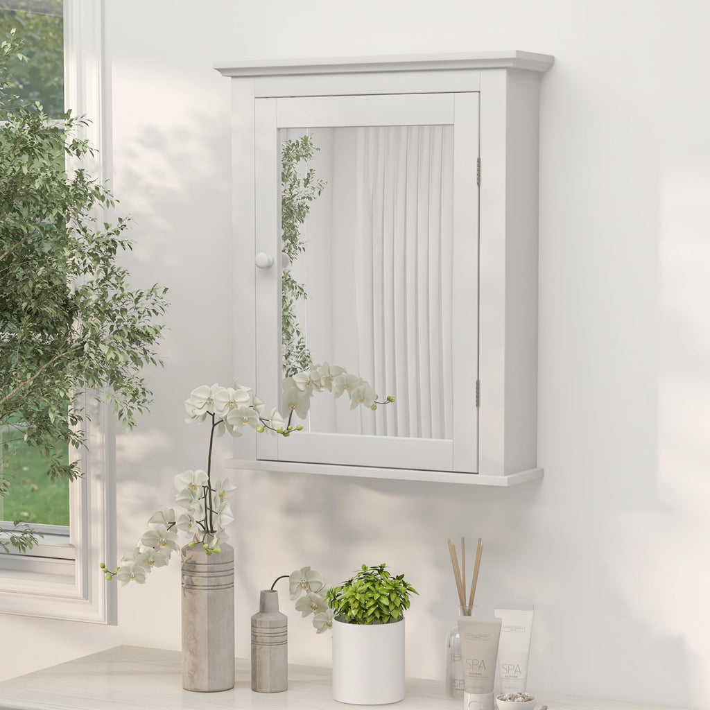 White Wall Mounted Medicine Cabinet with Mirror U14297