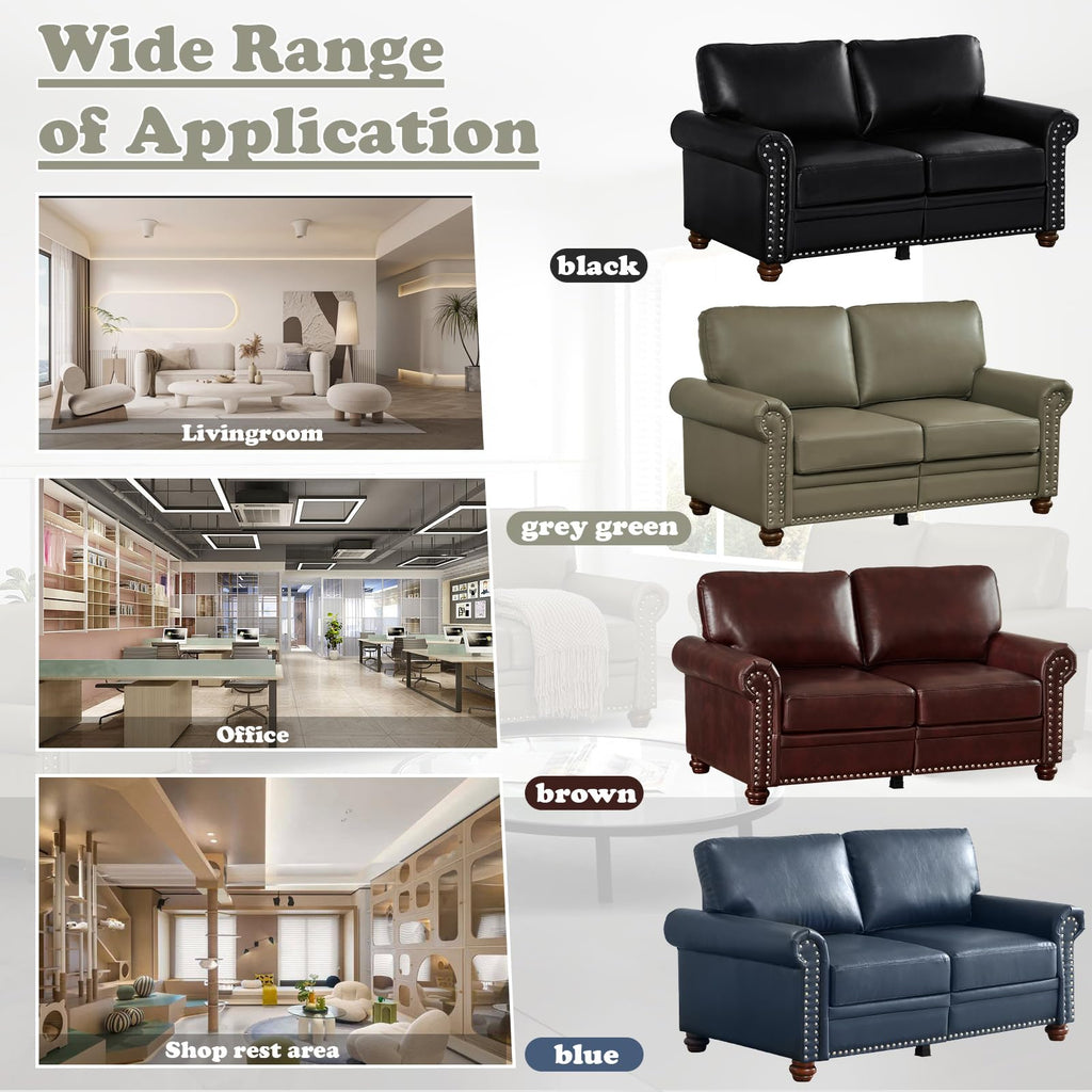 Navy Blue PU Leather Storage Loveseat Sofa Z42844