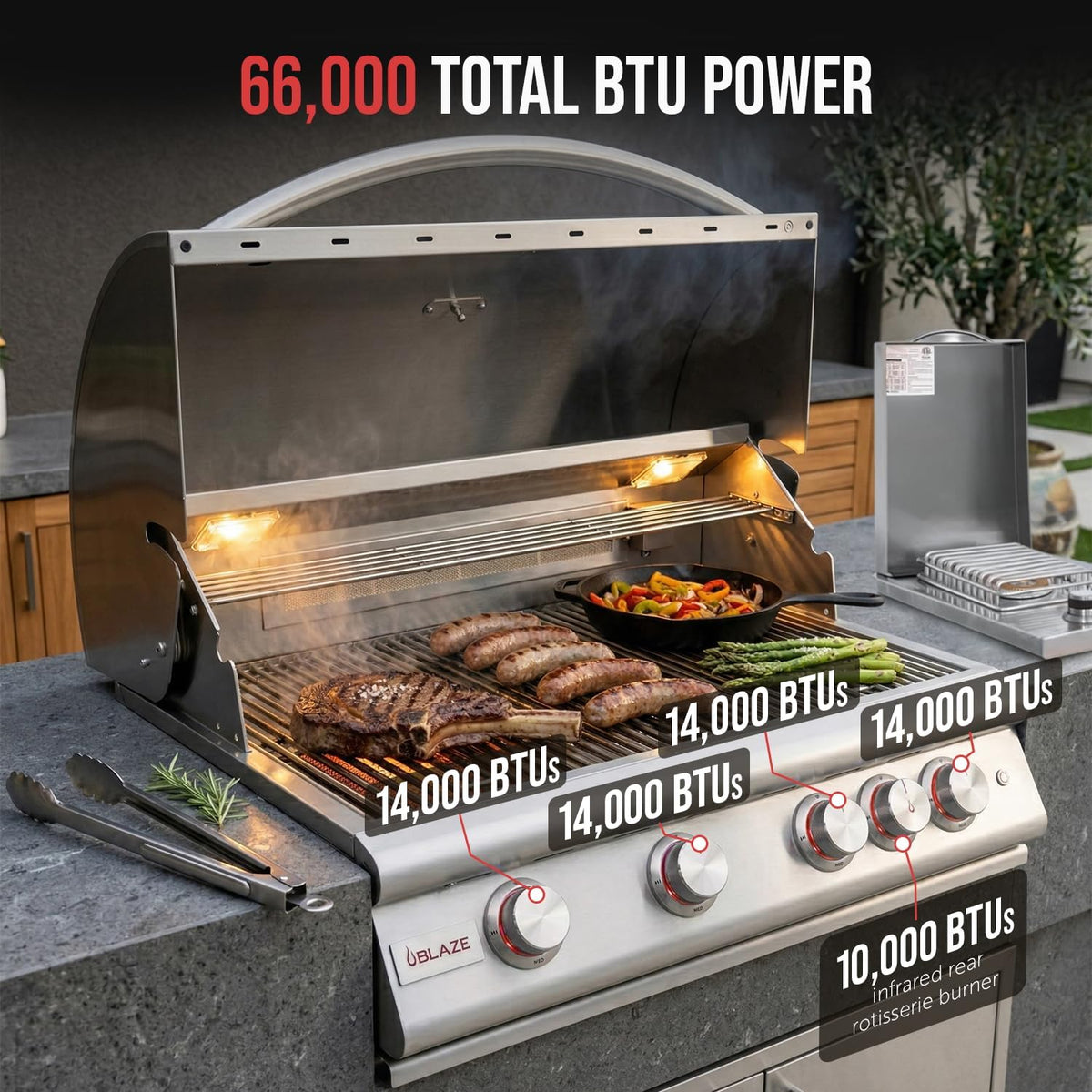 32” Built-in Gas Grill, Double Side Burner, Door & Two Drawers Combo, 20” Refrigerator R3984