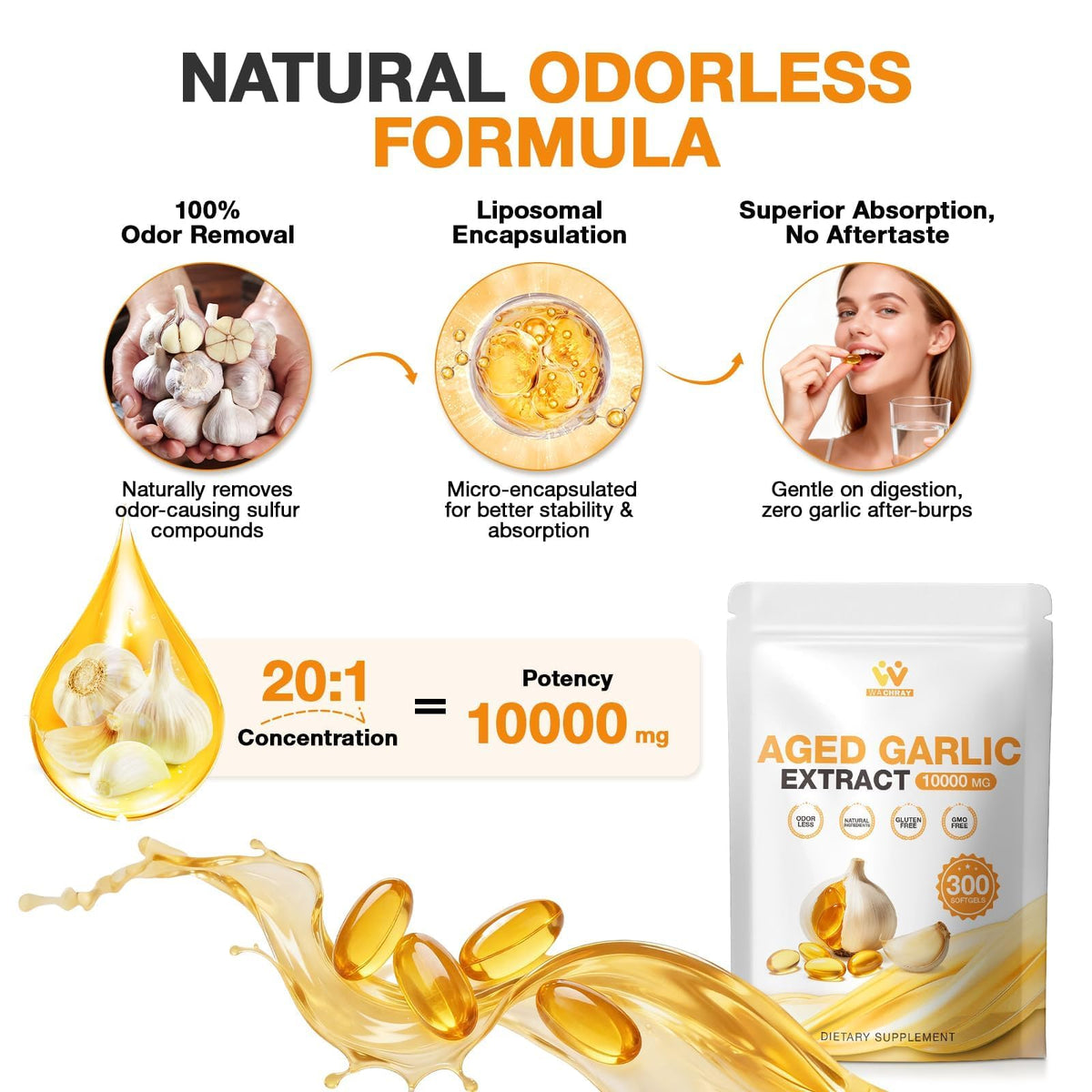 Odorless Garlic Extract Softgels 10000mg 300 Count X32219