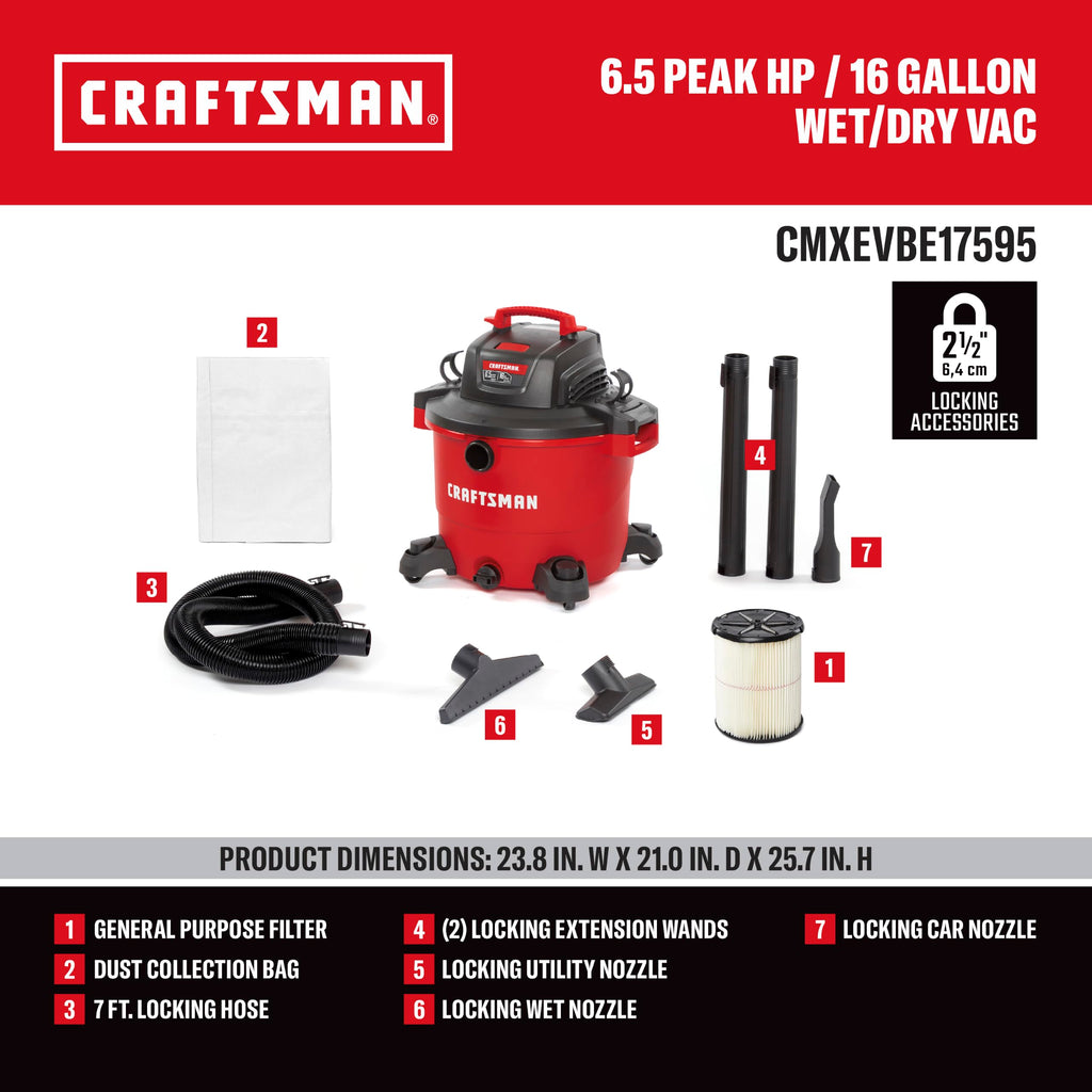16 Gallon 6.5 Peak HP Wet Dry Shop Vacuum D822971