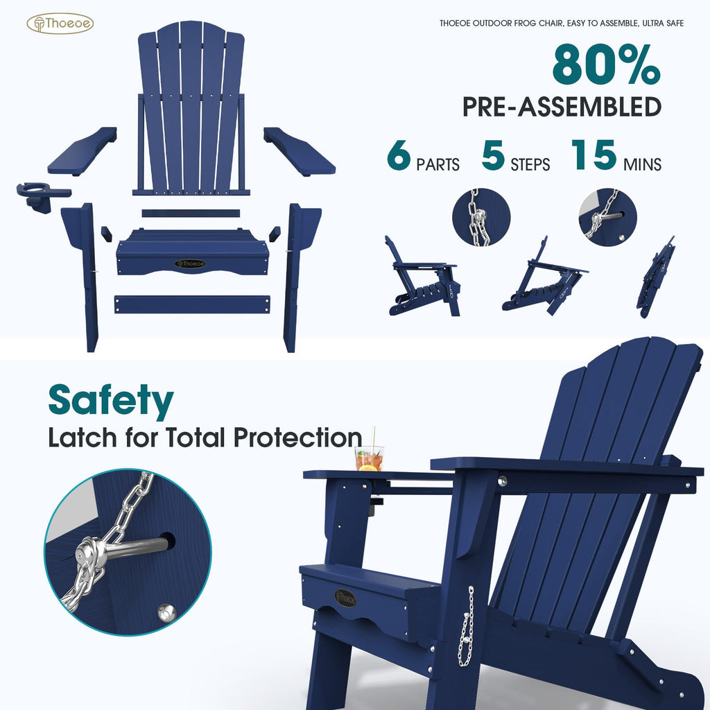 Folding Adirondack Chair Set of 2 HDPE All-Weather Outdoor Chair L124002