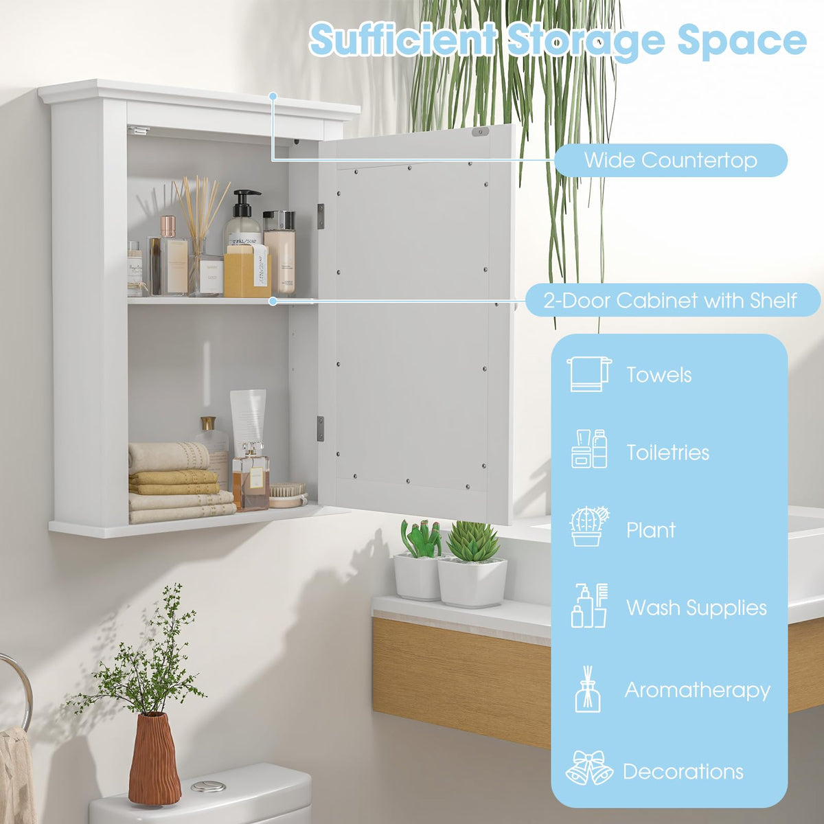 White Wall Mounted Medicine Cabinet with Mirror U14297