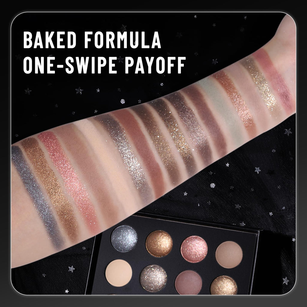 Baked Eyeshadow Makeup Palette 16 Pigmented Soft Neutrals Taupe Earth Tones Smoky Shades Glitter Matte Metallic G381