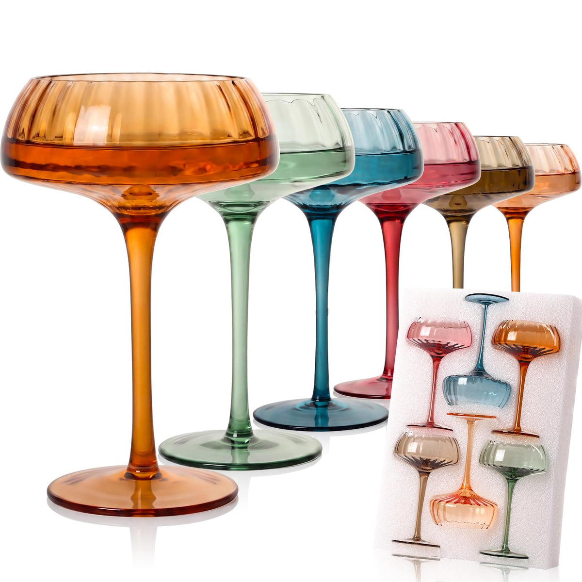 10 oz Colored Coupe Glasses Set of 6 W8344