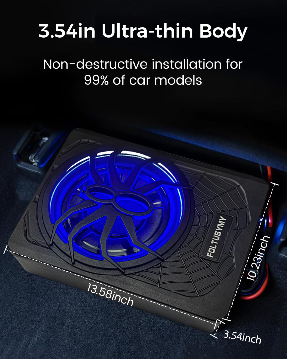 1200W 10" Slim Under Seat Powered Car Subwoofer with Blue LED Light U87849