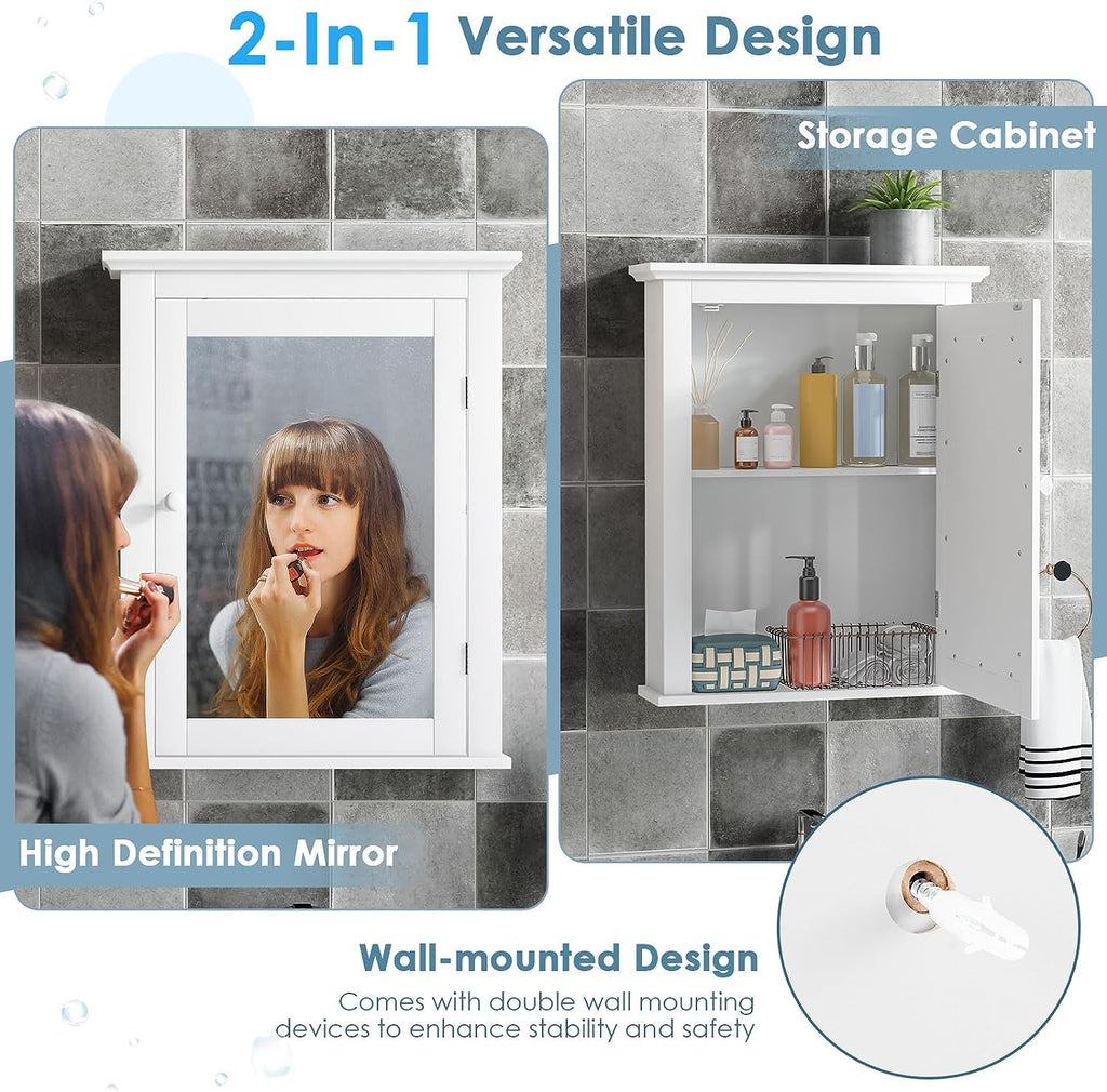White Wall Mounted Medicine Cabinet with Mirror U14297