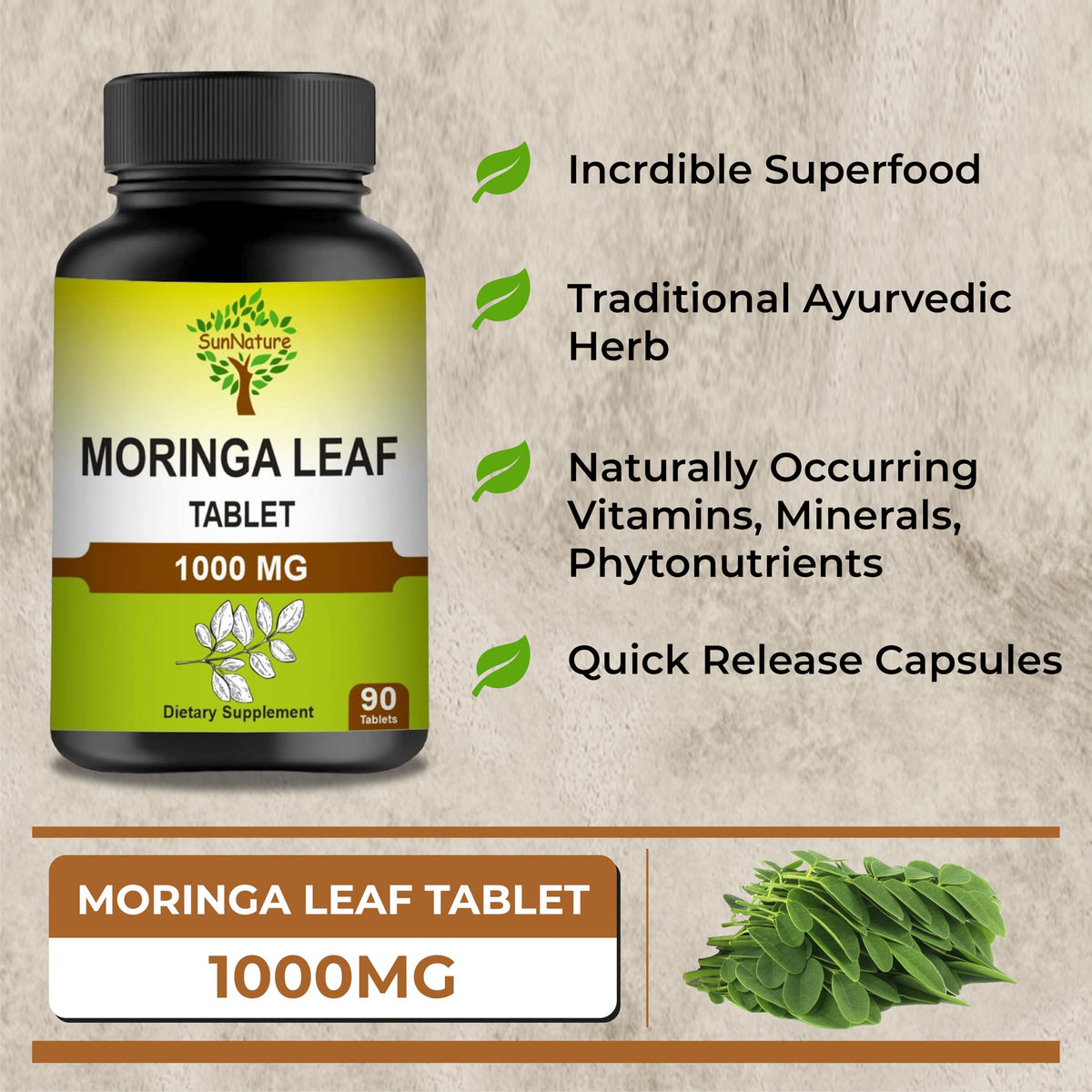 1000 mg Moringa Leaf Tablets, 90 Tablets E360
