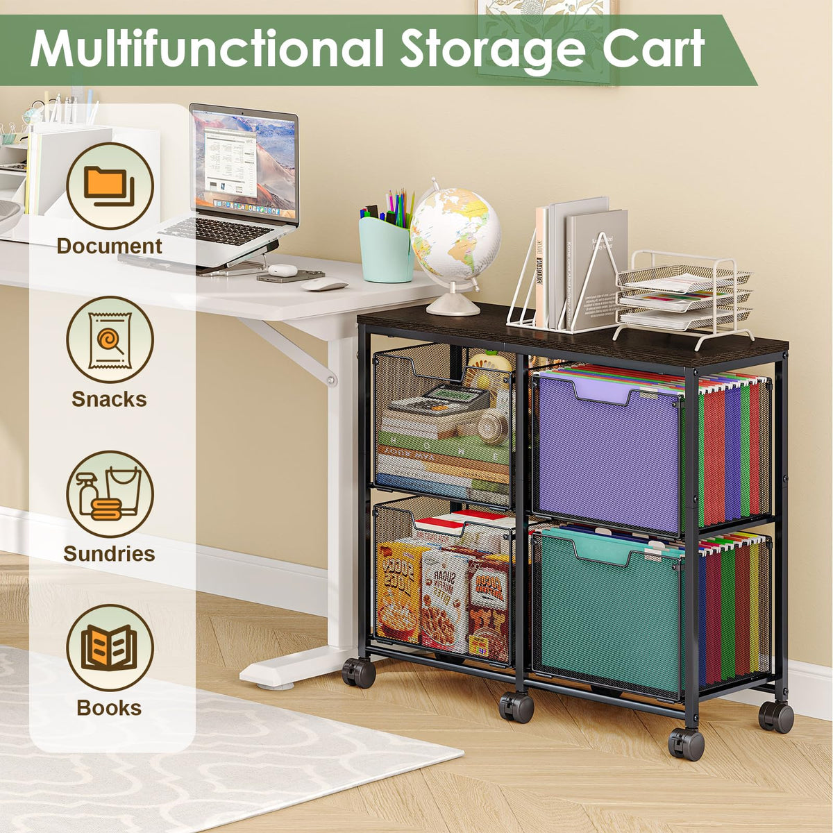 Black 4 Drawer Mobile File Cabinet N7003
