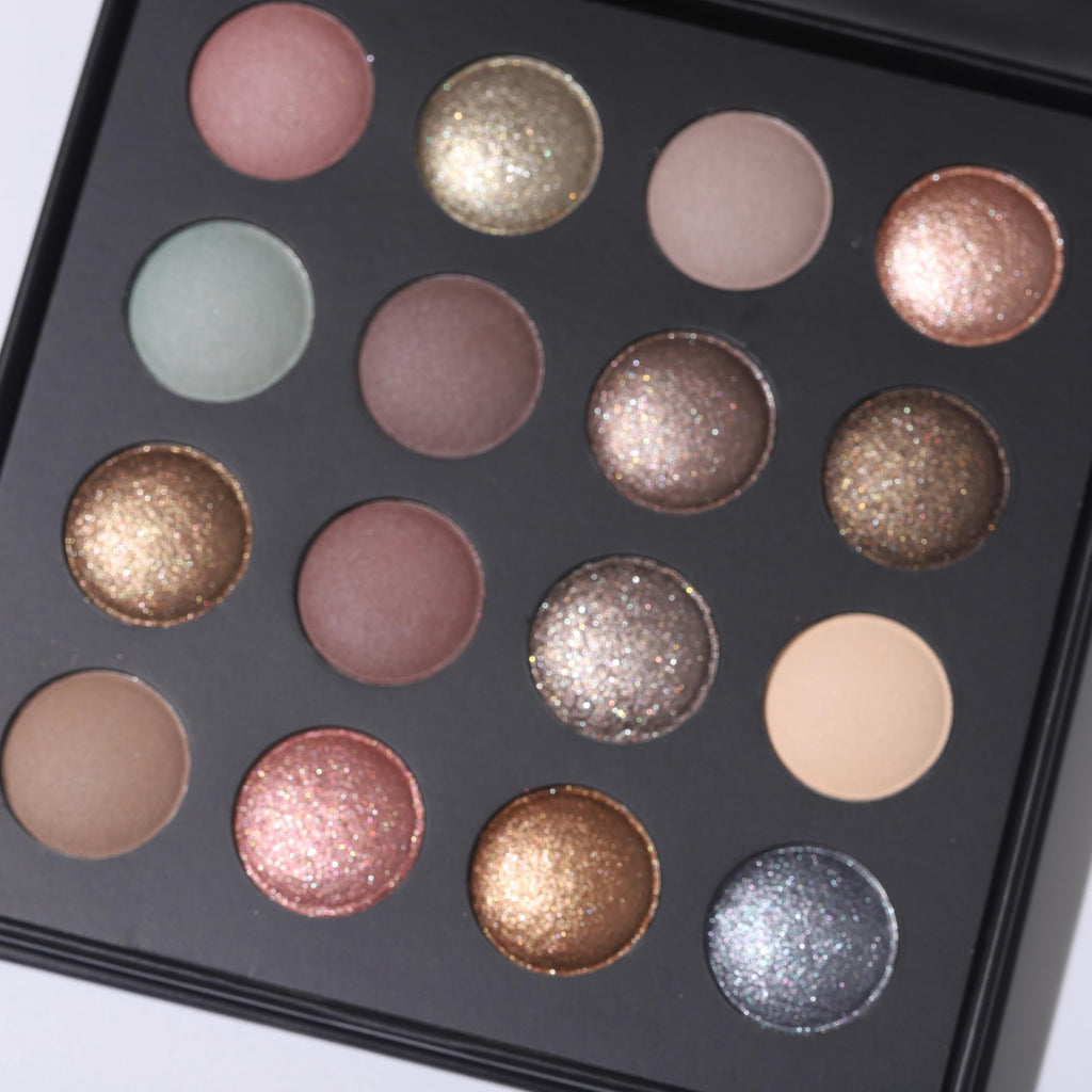 Baked Eyeshadow Makeup Palette 16 Pigmented Soft Neutrals Taupe Earth Tones Smoky Shades Glitter Matte Metallic G381