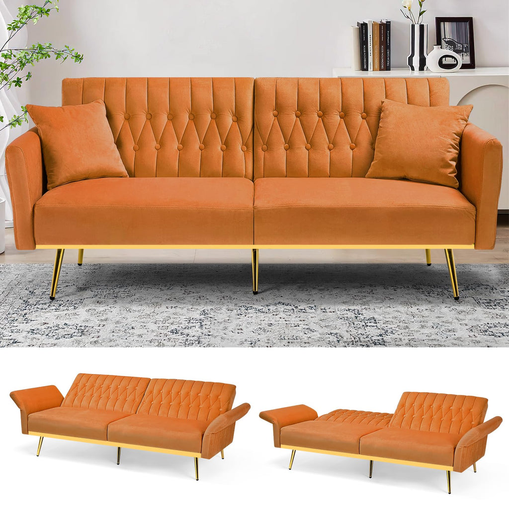 70" Velvet Futon with Adjustable Backrest and Armrests V6984