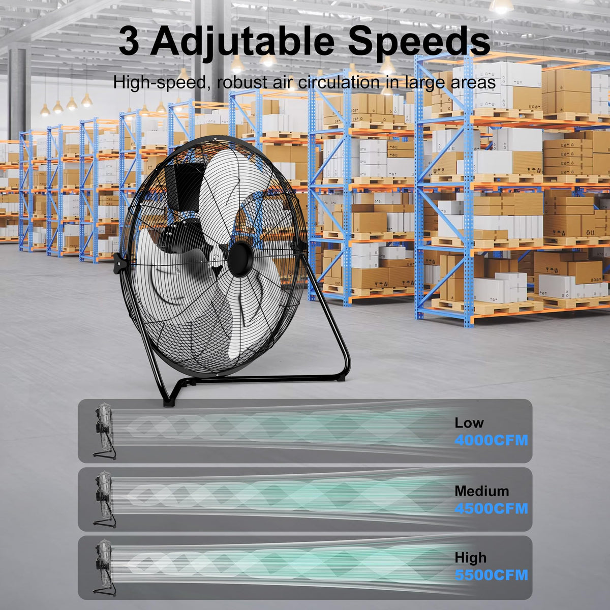 20 Inch 3 Speed High Velocity Metal Industrial Floor Fan V64607
