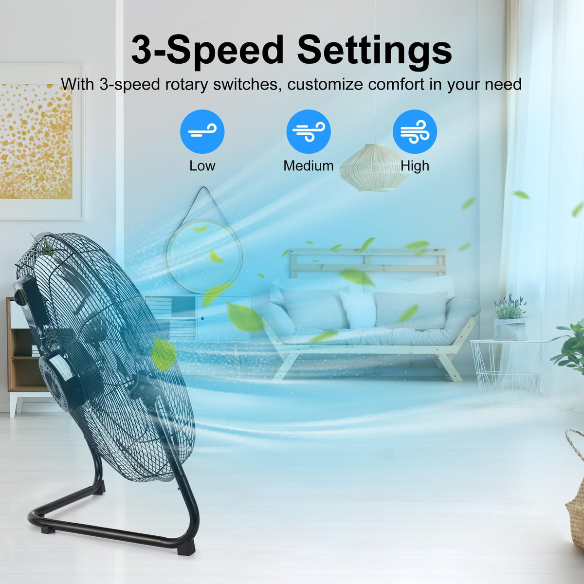 20 Inch 3 Speed High Velocity Metal Industrial Floor Fan V64607